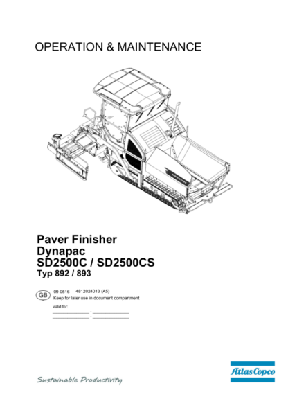 Dynapac SD2500C SD2500CS Paver Finisher Operation Maintenance Manual - Image 2