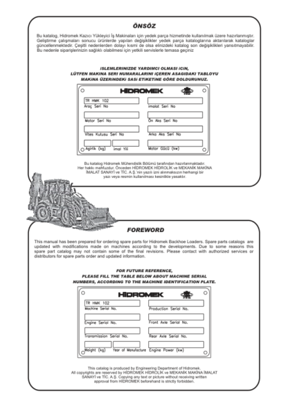 Hidromek HMK 102B Backhoe Loader Spare Parts Catalog 2009 - Image 3