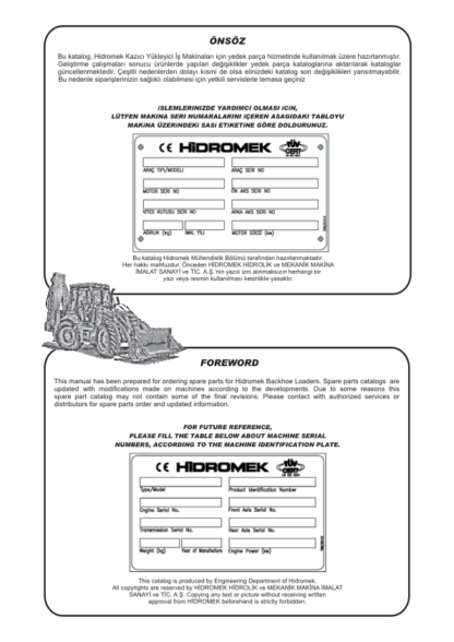 Hidromek HMK 102B Backhoe Loader Spare Parts Catalog - Image 3