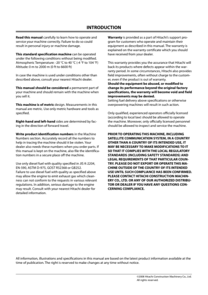 Hitachi 8T Excavator Operators Manual - Image 3