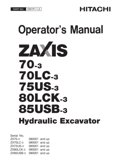Hitachi 8T Excavator Operators Manual - Image 2