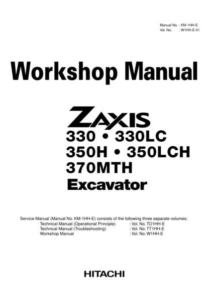 Hitachi Zaxis 330 330LC 350H 350LCH 370 MTH Excav Workshop Manual - Image 2
