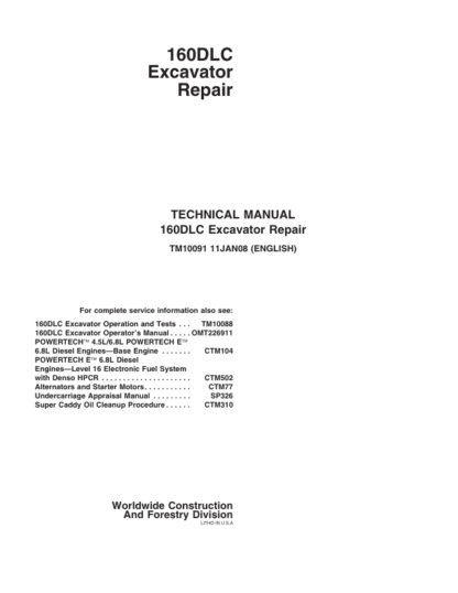 John Deere 160DLC Excavator Repair Manual - Image 2