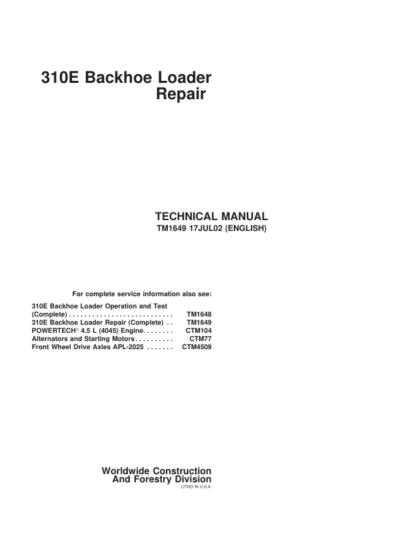 John Deere 310E Backhoe Loader Repair Manual - Image 2