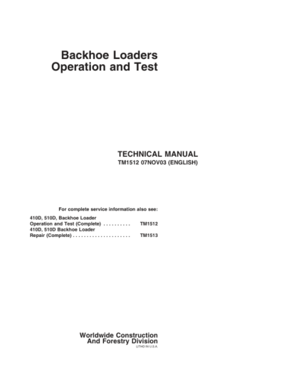 John Deere 410D 510D Backhoe Loader Operation and Test Manual - Image 2