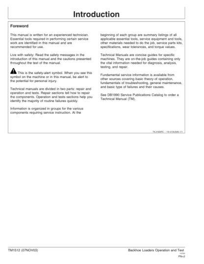 John Deere 410D 510D Backhoe Loader Operation and Test Manual - Image 3