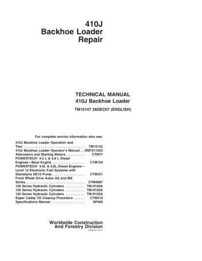John Deere 410J Backhoe Loader Repair Manual 2 - Image 2