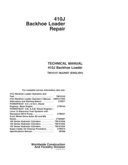 John Deere 410J Backhoe Loader Repair Manual - Image 2
