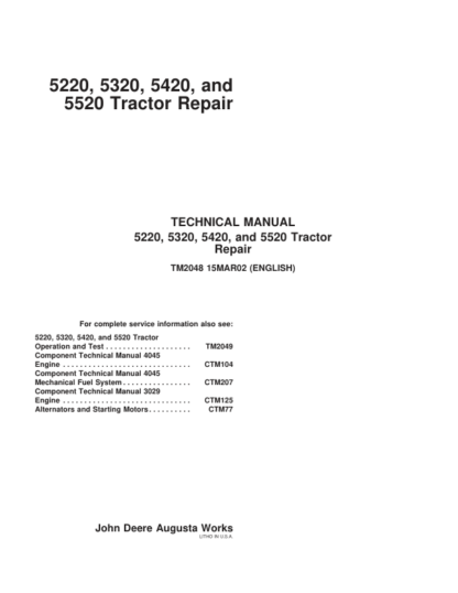 John Deere 5220 5320 5420 5520 Tractor Repair Manual - Image 2