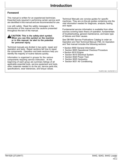 John Deere 544G 624G 644G 4WD Loader Operation and Test Manual - Image 3