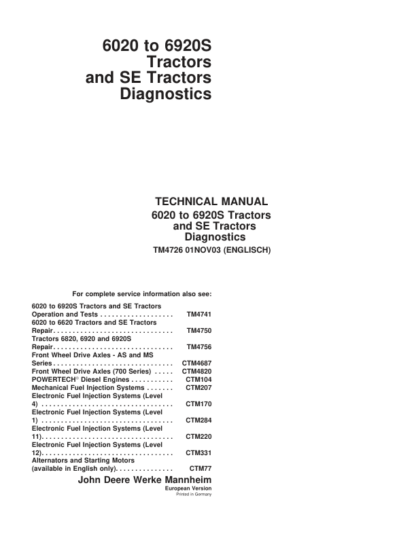 John Deere 6020 to 6920S Tractors Diagnostics Technical Manual - Image 2