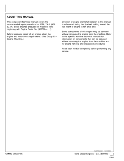 John Deere 6076 Diesel Engines Component Technical Manual - Image 4