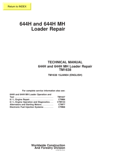 John Deere 644H 644H MH Loader Repair Manual - Image 2