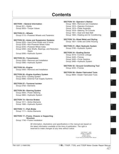 John Deere 770G 770GP 772G 772GP Motor Grader Repair Manual - Image 4