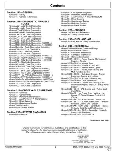 John Deere 8130 8230 8330 8430 8530 Tractors Operation and Test Manual - Image 3