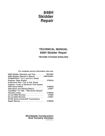 John Deere 848H Skidder Repair Manual - Image 2