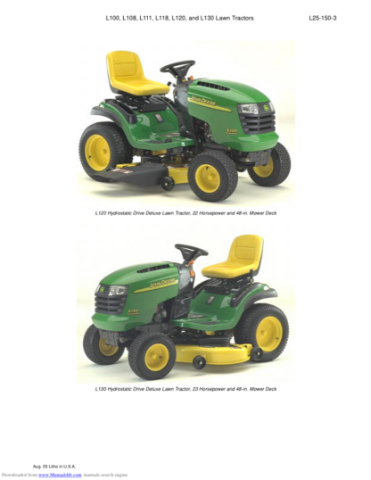 John Deere L100 L108 L111 L118 L120 L130 Lawn Tractors Operators Manual - Image 4