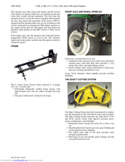 John Deere L100 L108 L111 L118 L120 L130 Lawn Tractors Operators Manual - Image 7