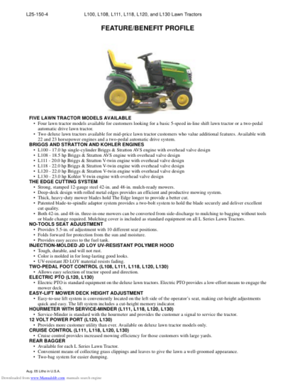 John Deere L100 L108 L111 L118 L120 L130 Lawn Tractors Operators Manual - Image 5