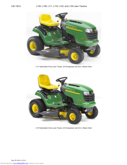 John Deere L100 L108 L111 L118 L120 L130 Lawn Tractors Operators Manual - Image 3