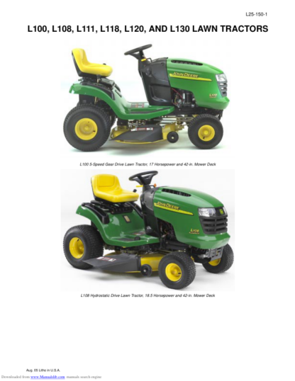 John Deere L100 L108 L111 L118 L120 L130 Lawn Tractors Operators Manual - Image 2