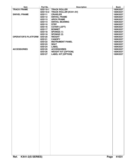 Kubota KX41-2 S Series Excavator Parts Manual - Image 6