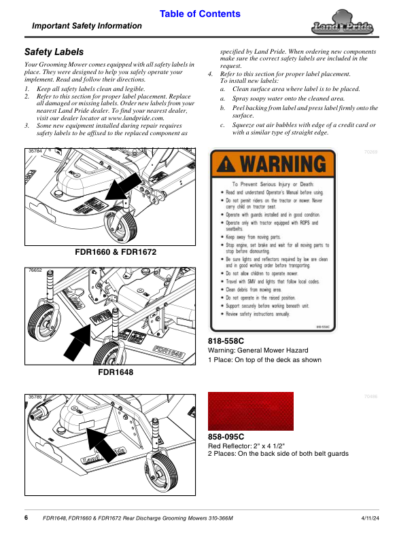 Land Pride FDR16 Grooming Mower Operator Manual - Image 3