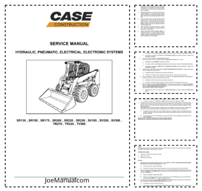 CASE SR130 SR150 SR175 SR200 SR220 SR250 SV185 SV250 SV300 TR270 TR320 TV380 Skid Steer Loader Service Manual