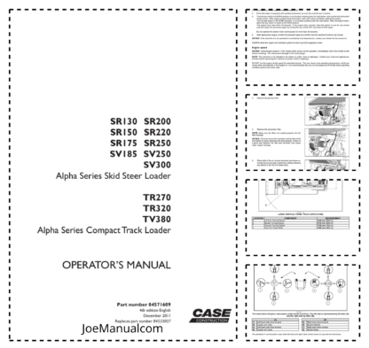 CASE SR130 SR150 SR175 SV185 SR200 SR220 SR250 SV250 SV300 TR270 TR320 TV380 Skid Steer Loader Operator’s Manual