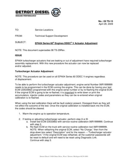 Detroit Diesel - EPA04 Series 60 DDEC V Actuator Adjustment