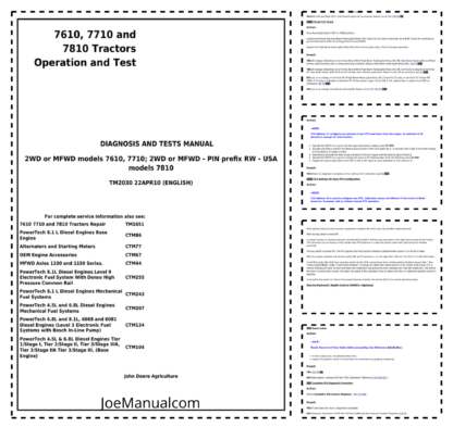 John Deere 7610 7710 7810 Tractors Operation and Test Manual
