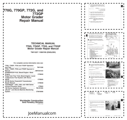 John Deere 770G 770GP 772G 772GP Motor Grader Repair Manual