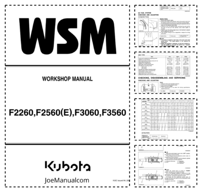Kubota F2260 F2560 F3060 F3560 Mower Workshop Manual
