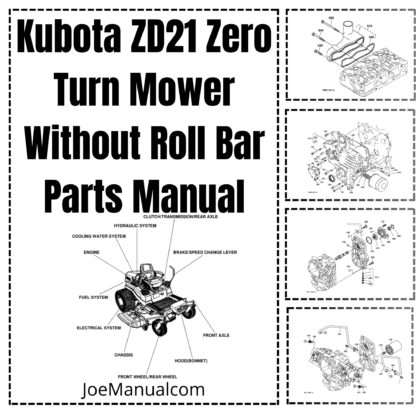 Kubota ZD21 Zero Turn Mower Without Roll Bar Parts Manual