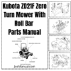 Kubota ZD21F Zero Turn Mower With Roll Bar Parts Catalog