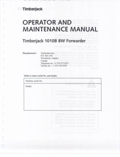 Timberjack 1010B 8W Forwarder Operator Manual - Image 3
