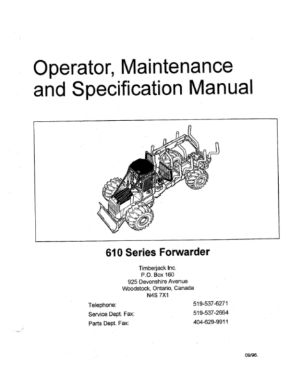 Timberjack 610 Forwarder Operator Manual F282852 - Image 2