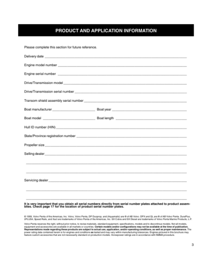 Volvo Penta 3.0 GS 4.3GL 5.0GL 5.7GS DPX Operators Manual - Image 3