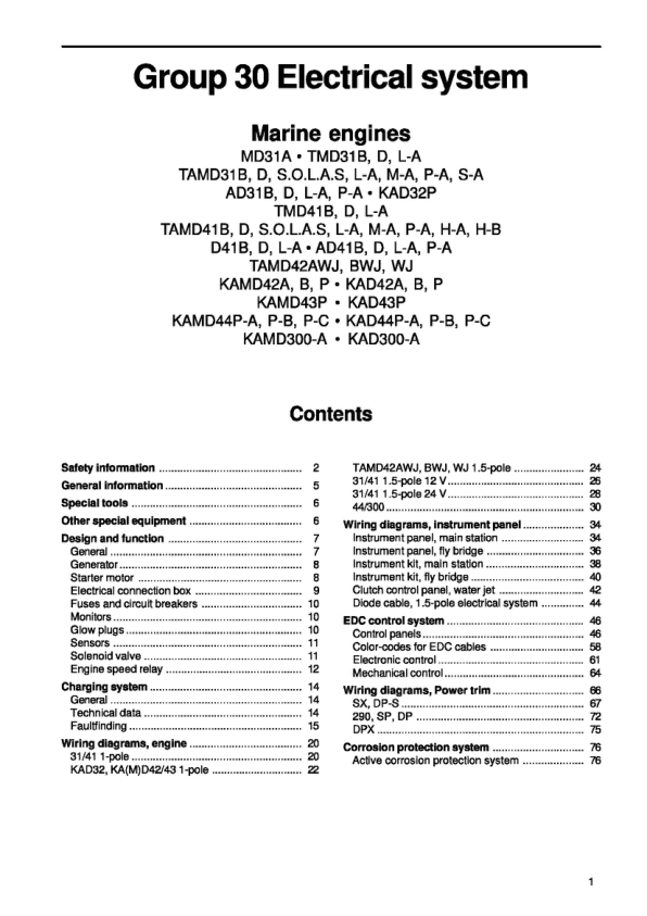 Volvo Penta 31, 32, 41, 42, 43, 300 Series Electrical System Workshop Manual - Image 3