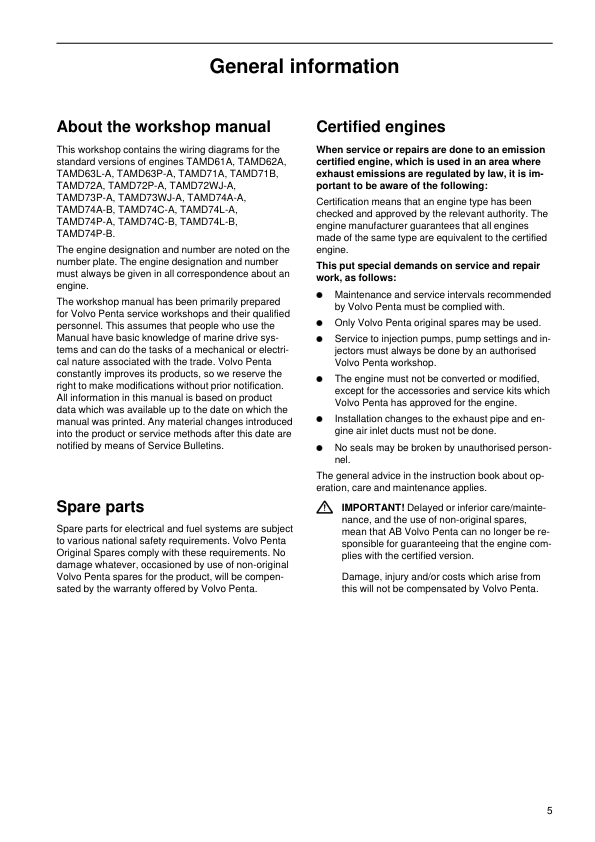 Volvo Penta 61, 62, 63, 71, 72, 73, 74-Series Wiring Diagrams Workshop Manual - Image 6