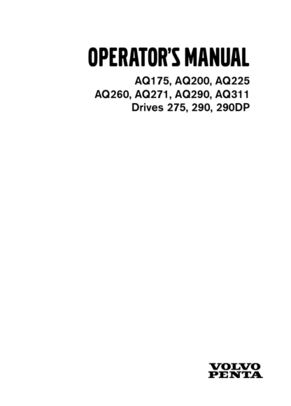 Volvo Penta AQ175- AQ311, Drives 275, 290, 290DP Operators Manual - Image 2