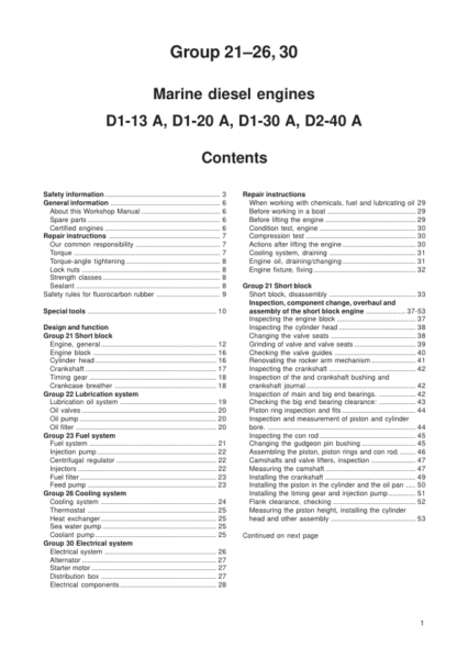 Volvo Penta D1-13, D1-20, D1-30, D2-40 Group 21-26, 30 Workshop Manual - Image 3