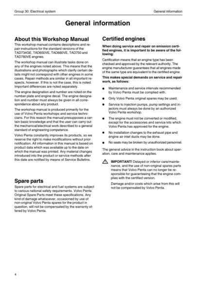 Volvo Penta Engine TAD650VE TAD734GE TAD750VE TAD760VE Workshop Manual - Image 12