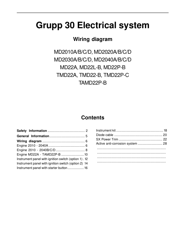 Volvo Penta MD2010- MD2040, MD22, TMD22, TAMD22 Wiring Diagram Workshop Manual - Image 3