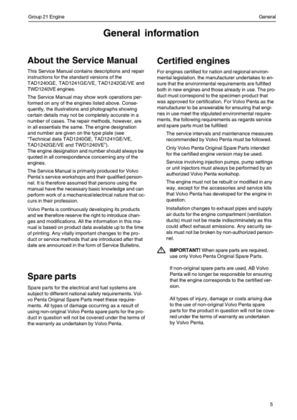Volvo Penta TAD1240GE, TAD1241GEVE, TAD1242GEVE, TWD1240VE Group 21 Workshop Manual - Image 5