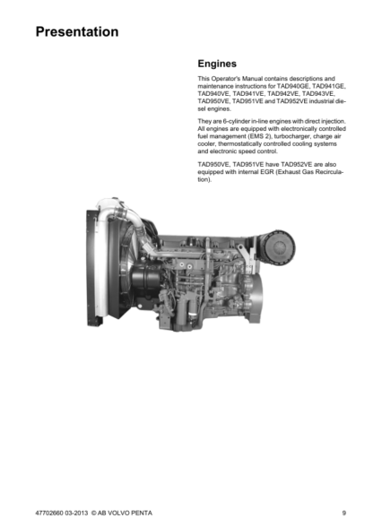 Volvo Penta TAD734GE 9 Lliter(EMS 2) Operators Manual - Image 3