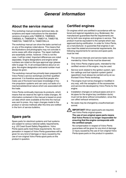 Volvo Penta TAMD61A- TAMD72WJ-A Engine Workshop Manual - Image 6