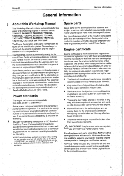 Volvo Penta TD TAD420VE-TD TAD722VE Technical Data Woskshop Manual - Image 5