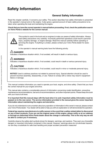 Volvo Penta V8-270, V8-225, V8-300, V8-320 Operators Manual - Image 6