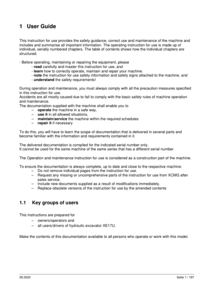 XCMG XE17E Excavator Operator Manual - Image 3